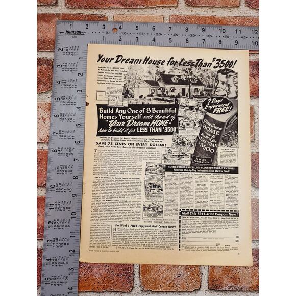 1950 "Your Dream House for Less Than $3.5k!" Monochrome Vtg Print Ad - Picture 4 of 7